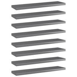 vidaXL Bookshelf Boards 8 pcs High Gloss Gray 15.7"x3.9"x0.6" Engineered Wood