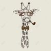 Funny giraffe with a pipe - 08x08 Print on canvas