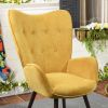 Modern Wingback Accent Armchair Living Room Tufted Fabric Upholstery; YELLOW